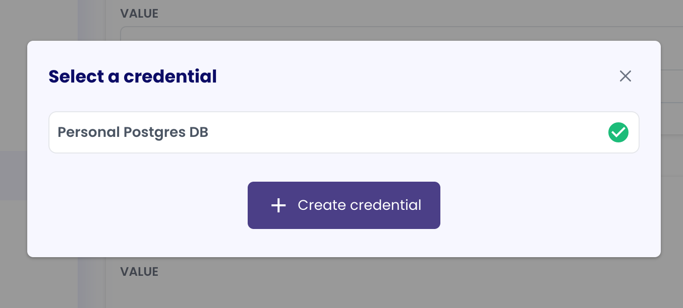 Database Credential Selected