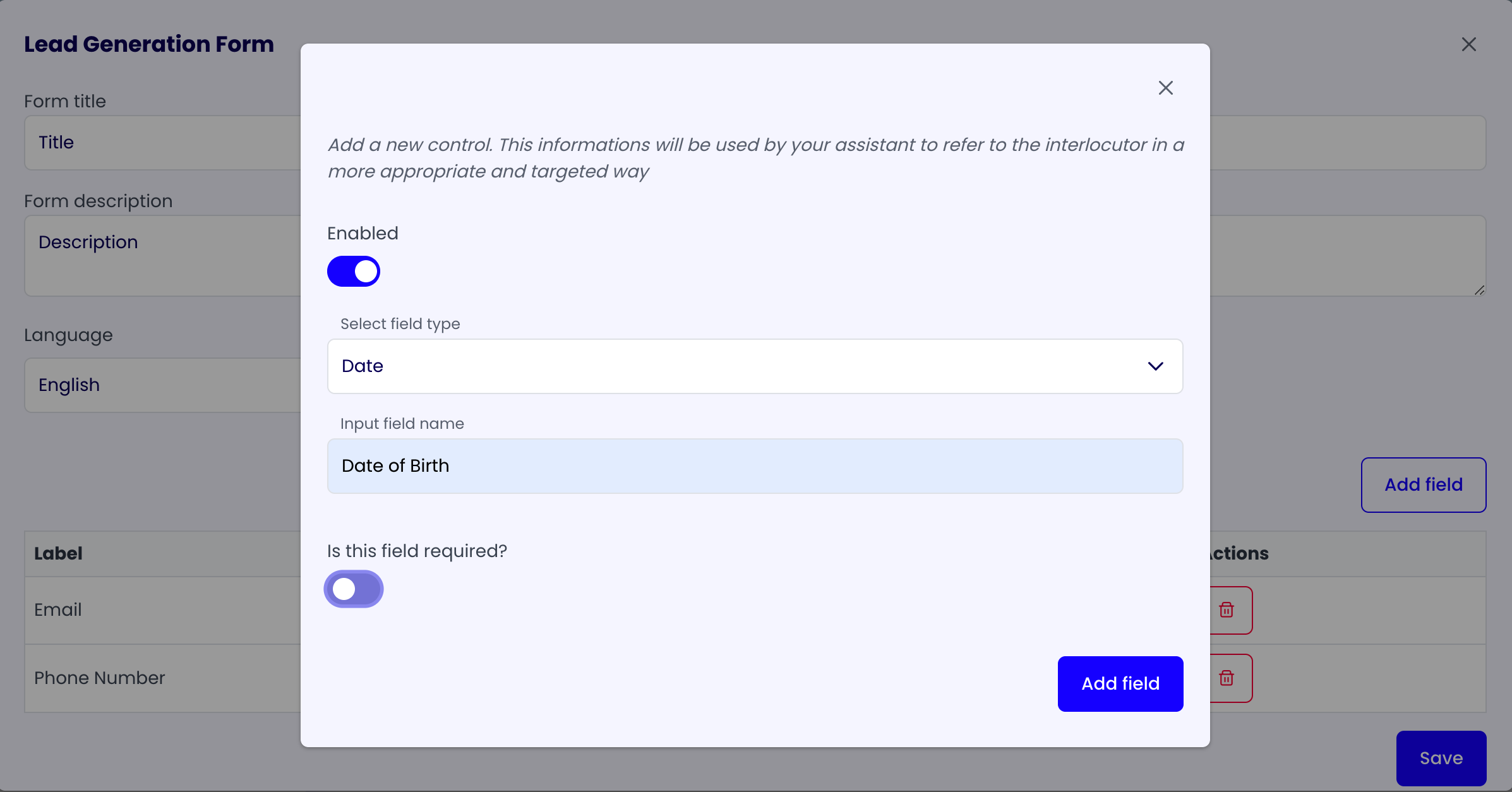 Lead Generation Form Field