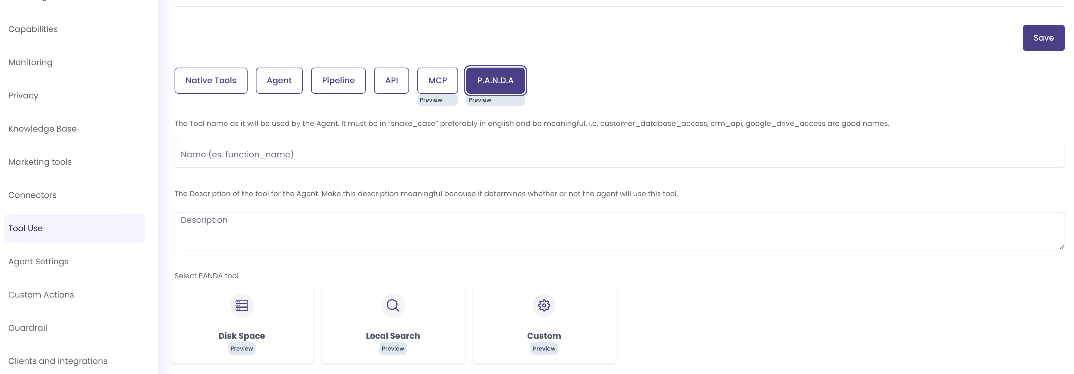P.A.N.D.A Tool Configuration