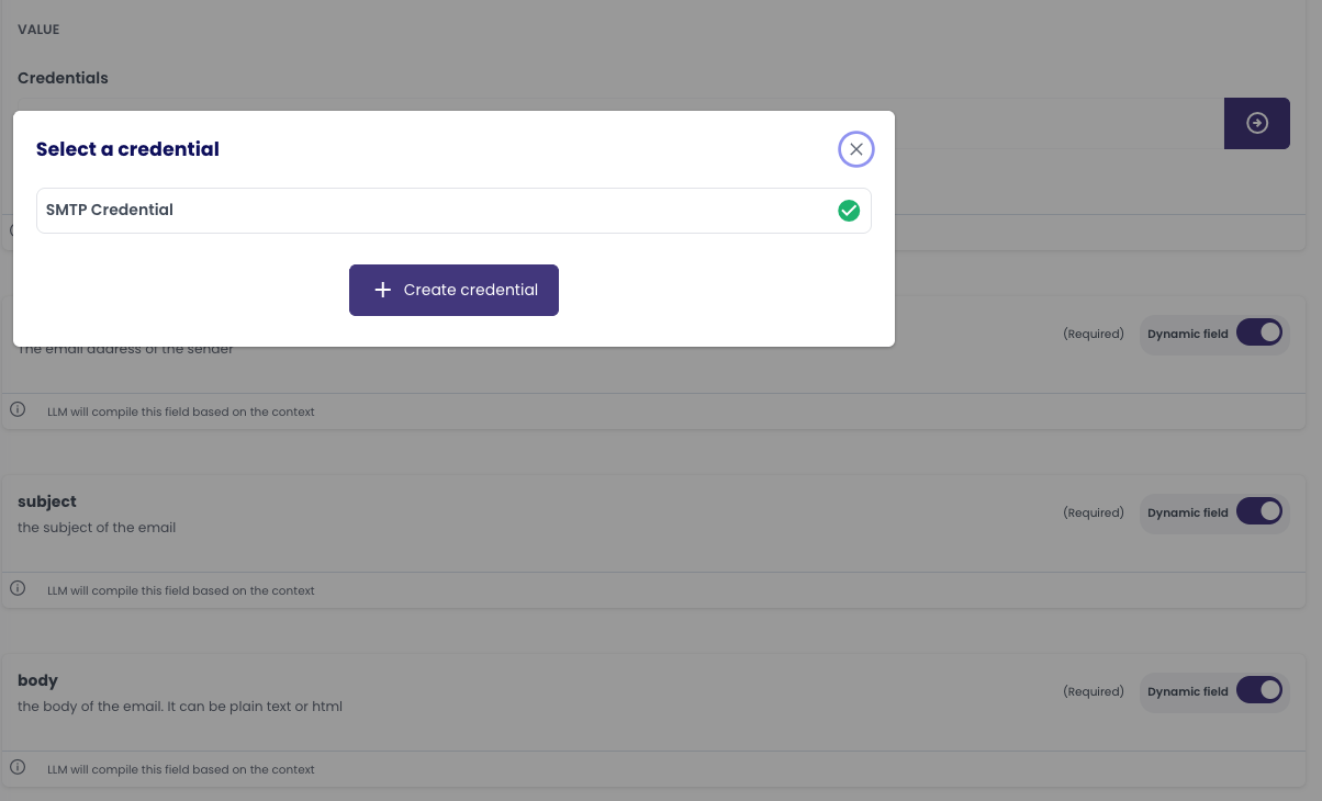 SMTP Credential Selected