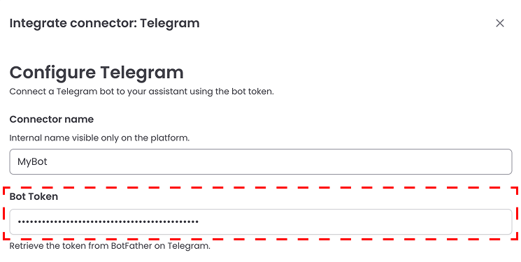 Telegram Connector – Configure Telegram and provide Bot Token