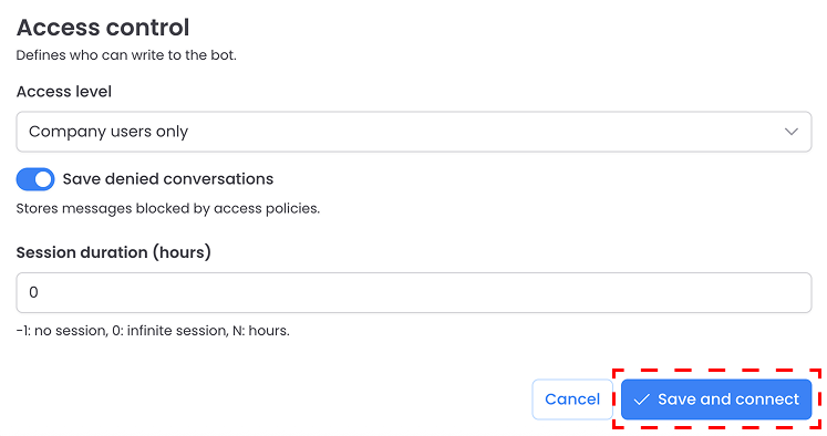 Telegram Connector – Access control and Save and connect