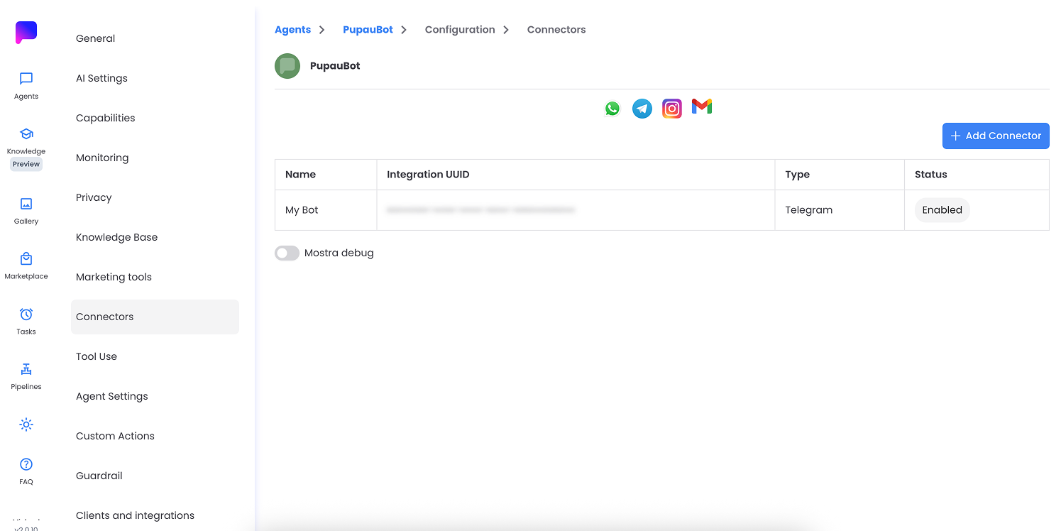 Telegram Connector – Connector successfully created and enabled