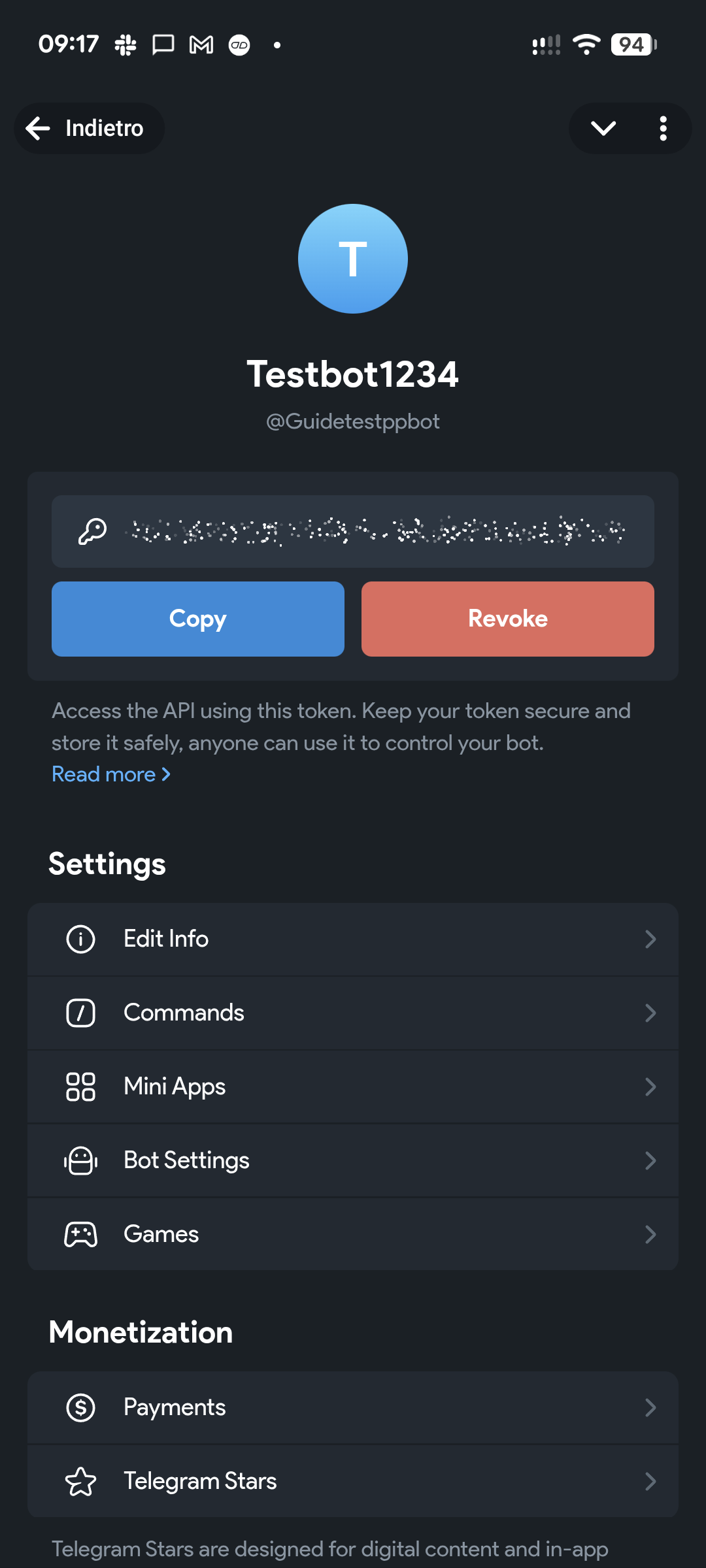 BotFather – Bot created and Bot Token provided