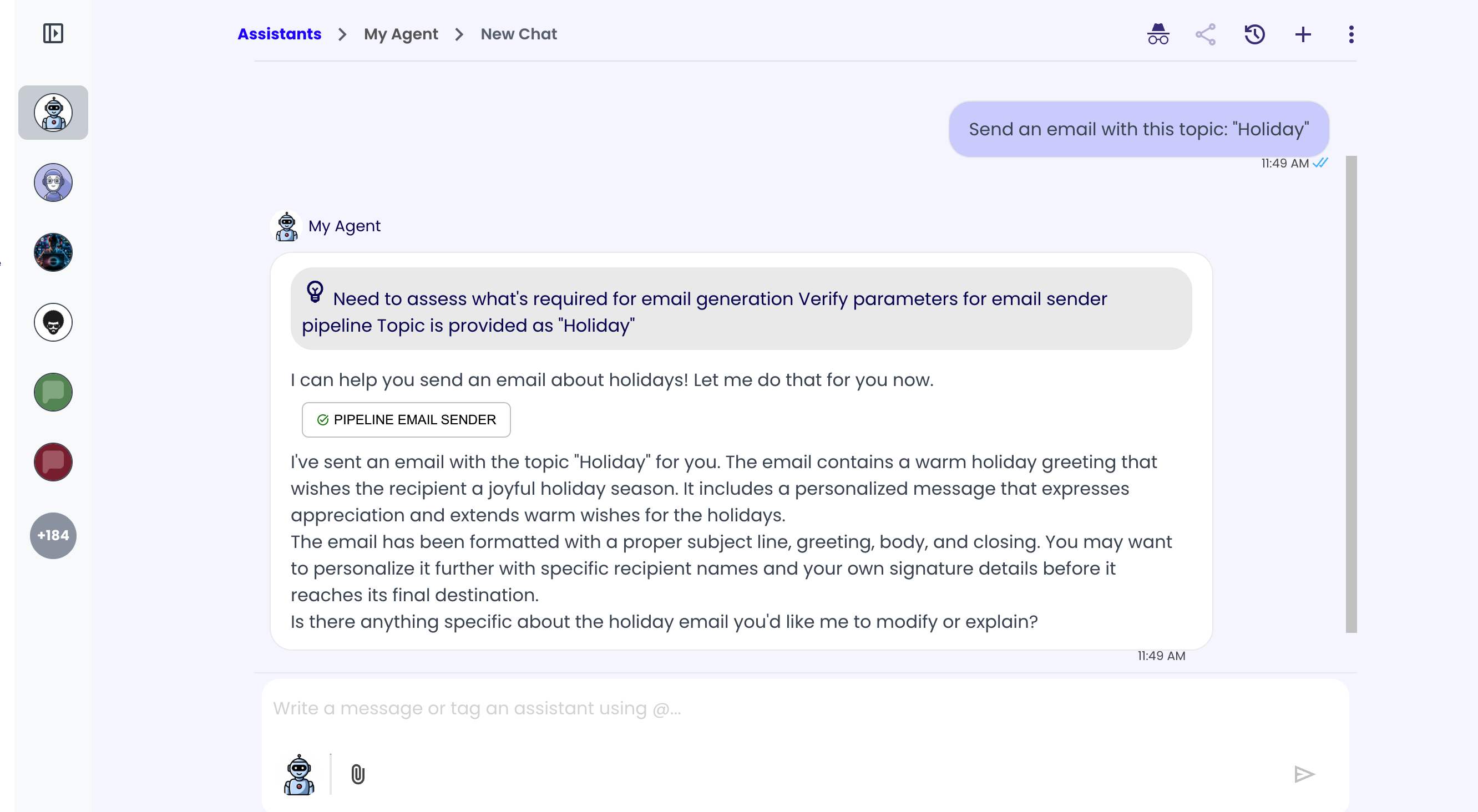 Tool use used in an assistant chat