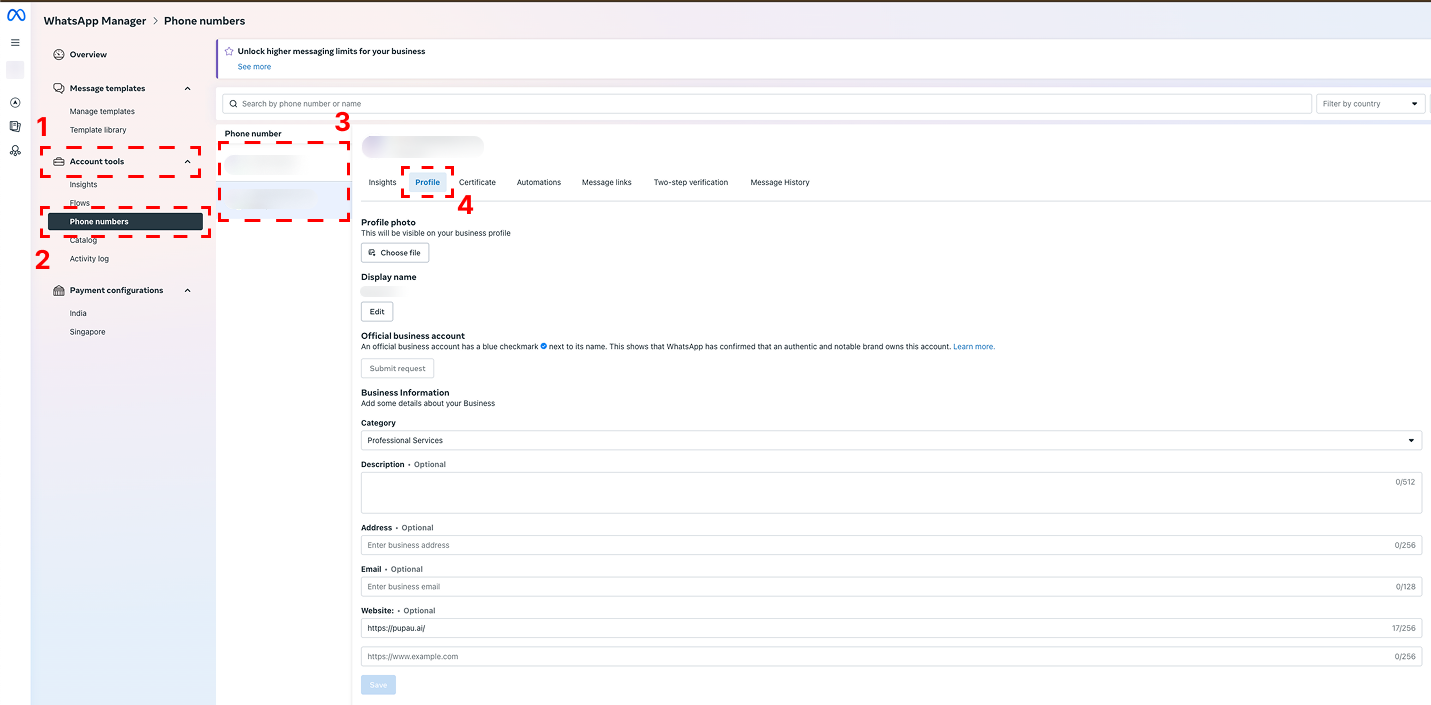 WhatsApp Connector Edit Profile